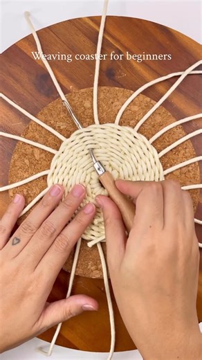 🌿Nghi Ho | Macrame Artist, Author & Teacher🌿 on Instagram: "✨Weaving coaster tutorial for beginners✨ If you find making basket or tray is too much for you let's try this coaster first to get familiar with weaving technique. Tools and materials you need: - scissors - knotting/cork board - pins - latch yarn hook or crochet hook - 10 x 3mm braided cords, each 40cm (0.4yd) - 1 x wrapping 3mm braided cord 5m (5.5yd) ✨Like and save this tutorial for future project. Let me know if you like it in the 