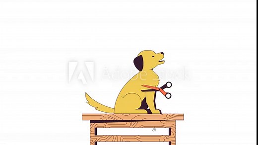 Dog at haircutting procedure line 2D character animation. Animal beauty care flat color cartoon 4K video, alpha channel. Calm pet sitting at grooming salon animated animal on white background