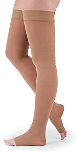 Mediven Assure 20–30 mmHg Thigh High Compression Stockings – Open Toe Semi-Opaque Support Hosiery for Women with Stay-Up Silicone Top Band, Durable Knit Fabric, Everyday Wear, Travel & Long-Hour Comfort, X-Large, Standard, Beige