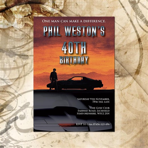 Printed Knight Rider Birthday Invitation, 80s TV Theme, A6 or A5 With Envelopes - Etsy UK