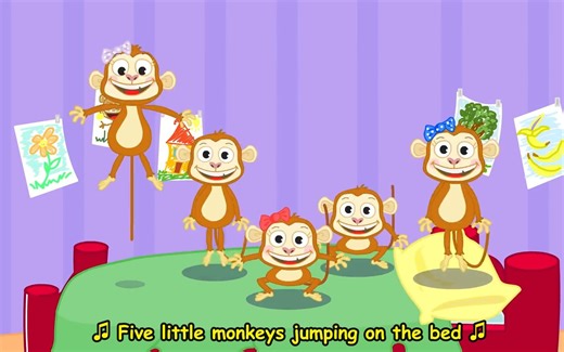 英语启蒙儿歌 五只小猴子 5 Little Monkeys Jumping On the Bed