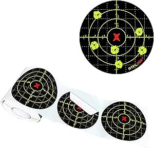 Atflbox Splatter Adhesive 4 inch Bullseye Fluorescent Yellow Shooting Target Stickers, 200 Self Adhesive Targets Roll for BB Gun, Pellet Gun, Airsoft, Rifle Indoor and Outdoor Shooting Range