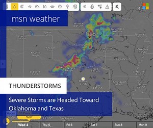 Severe thunderstorms are producing hail and heavy rains as they rapidly move towards Oklahoma and Texas this afternoon and through the night. Another line of storms are expected to be seen tomorrow morning through the early afternoon. Stay up to date on our MSN Weather page here: https://msft.it/6189b1KiU | MSN