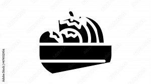 fruits and berries in plate buffet animated glyph icon fruits and berries in plate buffet sign. isolated on white background