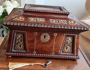 Quality 19th Century Rosewood Sewing Box With Brass Marquetry, Sarcophagus Shape - Etsy
