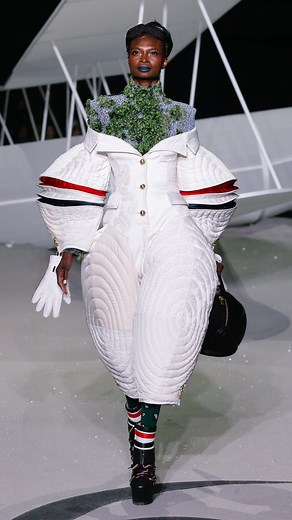 THOM BROWNE. | … the pilot … debra shaw wears a radical-stitched patchworked jumpsuit with articulated sleeves, paisley jacquard and silk duchess mini... | Instagram