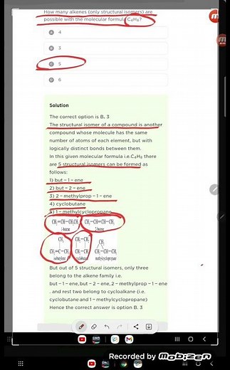 How many alkenes (only structural isomers) are possible with the molecular formula C4H8?