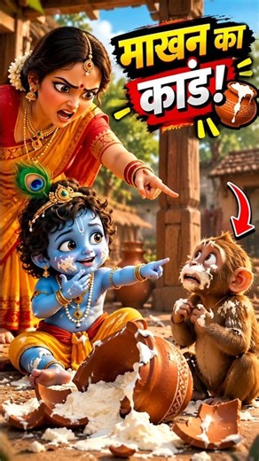 कान्हा ने माखन चोरी में बंदर को कैसे फंसाया? | The Cutest Krishna Leela | cute cartoon krishna