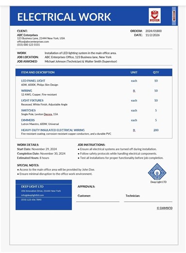 Electrical Work Invoice Template | Electrician Invoice Form | Editable Billing & Receipt - Etsy