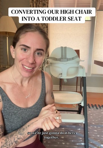 Shocked at how easy this was to convert! With potty training in the works, this should give her more freedom to get out and go on her own during mealtime 🫶🏻 #highchair #toddlerseat #momfavorites