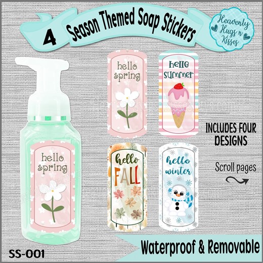 Seasonal Soap Stickers: Waterproof Hand Soap Decals (set of 4), SS-001 - Etsy