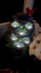 Garden Fountains Outdoor, 7-Tiers Cascading Rock Water Fountain, 24.4" H Waterfall Fountain Indoor with 6 LED Lights and Moss for Patio, Yard and Home Art Decor, Natural Stone Look