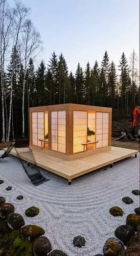 11-Second Japandi Pavilion: Watch a Glass House Drop From the Sky!