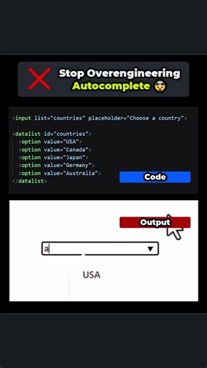 Stop Building Autocomplete With JavaScript | Native HTML element 🤯 #html #frontend #webdevelopment