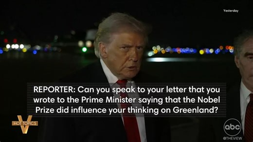 TRUMP GREENLAND PLAN LINKED TO NOBEL PEACE PRIZE SNUB? 'The View' co-hosts weigh in following Pres. Trump's angry message to Norway's prime minister that claims being snubbed for the Nobel Peace Prize has him even more focused on control of Greenland. | The View