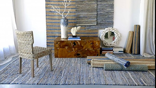 A and B Home 120" W Rectangle Multicolors Cotton Indoor Rug w/Stripe Patterns, Classic Denim, Shuttle Weave