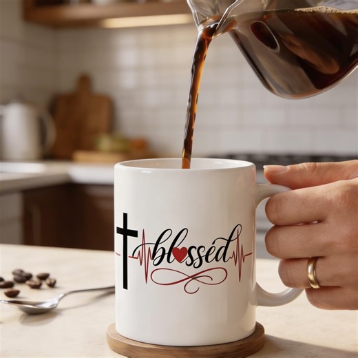 Faith Cross With Heartbeat Line Mug | Christian Scripture Religious Coffee Cup | Blessed Mug - Etsy