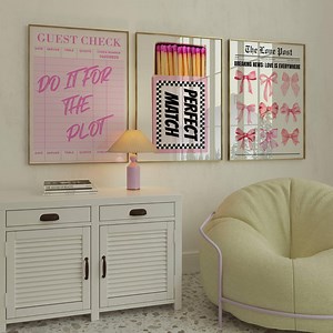 Set of 3 Posters, Pink Wall Art Guest Check Pink Print Trendy Wall Art Girly Printable Pink Bedroom Magazine Print Perfect Match Print - Etsy