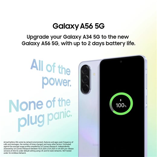 56K views · 100 reactions | Upgrade your Galaxy A34 5G to the new Galaxy A56 5G, with up to 2 days battery life. | Samsung | Facebook