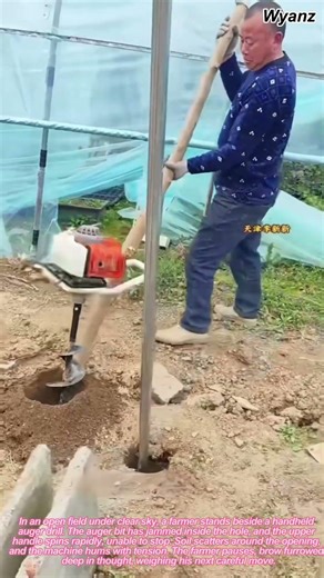 farm work farmer tackles stuck auger bit in drilling hole