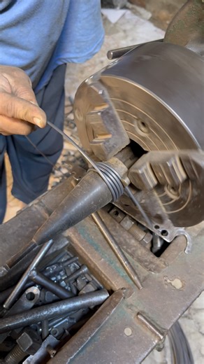 Simple Iron Wire Spring Making on Lathe Machine | Smooth Metalwork Craft #youtubeshorts