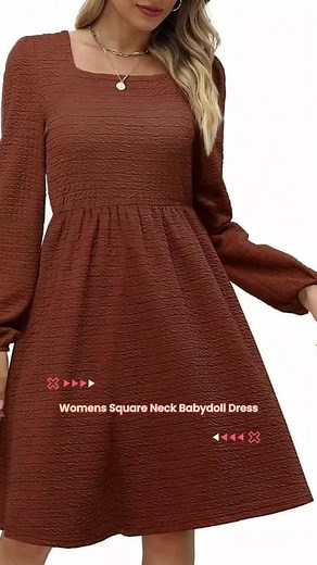 Womens Babydoll Dresses Square Neck Long Sleeve Knee Length Flowy Swing Shirring Mini Dresses Fall Dress.#OOTD #longsleevedress #maternitydress #womensdress #winterdresshaul #longsleeveformaldress #trendingdresses #loungedresses #curvydresses #babyshowerdresses #girlsdress #OOTD