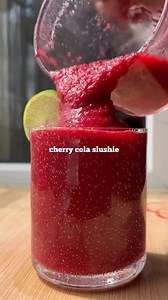 CHERRY COLA SLUSHIE 🥤written recipe below 👇🏾 It’s summer (not that you could tell from the weather) so it’s the perfect time for this easy peasy icy slushie using frozen cherries 😮 👇🏾ingredients👇🏾 -1 to 2 cup frozen cherries -juice of 2 limes -few frozen ice cubes -cola or use fizzy water 👇🏾method👇🏾 -mix the cherries, lime juice and blend smooth then add ice cubes and blend until crushed but chunky. -mix with some cola/fizzy water then serve with cherries, lime and enjoy! 🎥@vjacobki