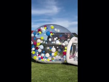 10FT Inflatable Bubble House Dome for Kids, Clear PVC Bubble Tent with Tunnel, Bubble Balloon House with 750W Air Blower, 600W Air Pump with 50pcs Balloons Inflatable Dome for Party