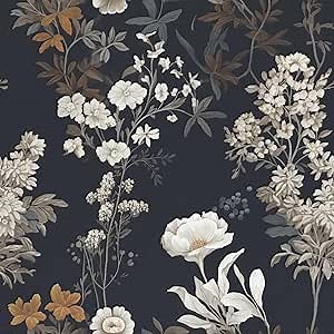 Floral Peel and Stick Wallpaper Vintage Floral Contact Paper 16.1inchx196.8inch Boho Flower Removable Wallpaper Dark Flower Self Adhesive Contact Paper for Cabinets and Drawer Vinyl Roll