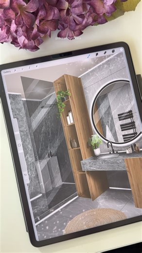 Architecture | iPad Visualization | Courses on Instagram: "Bathroom visualization with procreate on iPad✨ #architecture #architecturestudent #interiordesign #visualization #bathroom"
