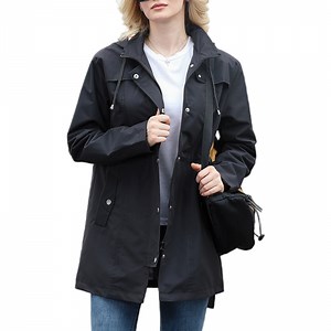 Fanient Women's Waterproof Rain Jacket Lightweight Windbreaker Jacket Long Hooded Rain Coats Trench Coat for Women