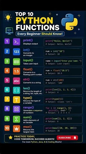 🚀 Top 10 Python Functions Every Beginner Should Know!