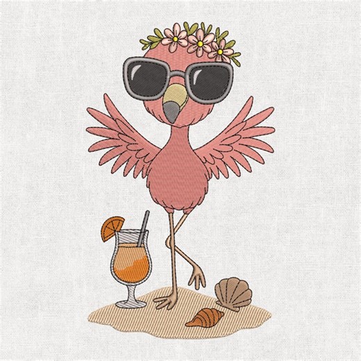 Summer Flamingo Machine Embroidery Design - Tropical Flamingo Embroidery Pattern - Pink Bird Embroidery Files - 6 Sizes - Instant Download - Etsy