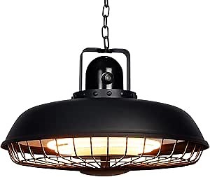 Star Patio Electric Patio Heater, Outdoor Ceiling Heater With Remote Control & Touch Switch, 700/800/1500W Hanging Patio Heater With UFO Shape Sandy Black, IP44 Waterproof, STP2036-BN12024