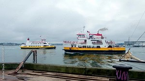 Casco Bay Ferry services the islands surrounding Portland, Maine. One ferry leaving port meets another one entering port