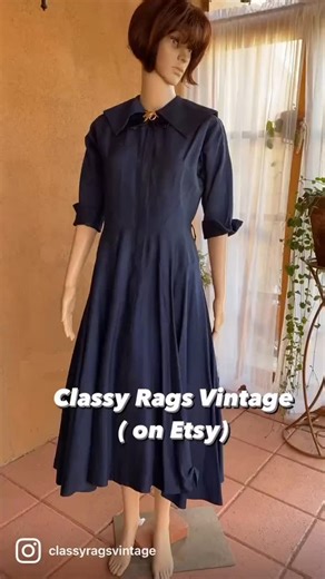 VINTAGE 40’s Navy blue dress with assorted belt. Fitted bodice and very full skirt ( petticoat not included). Very good condition. S/M Almost 1000 items inventory, and EACH ITEM ONE OF A KIND. Prices are very reasonable, items always in great condition, and shipping is immediate. I SHIP ANYWHERE AND COMBINE SHIPPING WITH ALL PURCHASES. THANK YOU FOR LOOKING ❤️😊 CRV on ETSY - Vintage Clothing, Ethnic, Western, Jewelry, Home Decor, Accessories, and more… #classyragsvintage #VintageFinds #EtsyShop