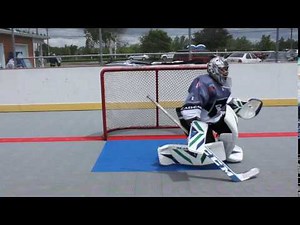 ReasonY ball hockey goalie pads in sliding action
