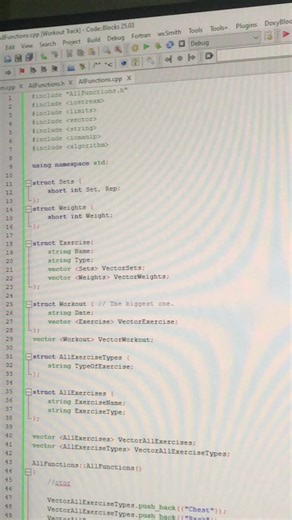 Practice the usage of Struct and Vector in C . CodeBlocks looks terrible not gonna lie but whatever.