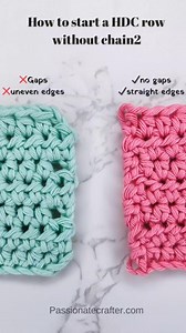 How to start a HDC row without chain 2. Crochet tip🔥 Start the hdc with this method to have straight edges and no gaps/holes at the beginning of the row. If we count ch2 as a stitch we have visible holes at the beginning of each row. With this method we will have straight edges and no holes. Try it and I am sure it will be your go to way to start a half double crochet row. It is easy✔️ You get straight edges✔️ And no holes ✔️ It is win win🔥🔥🔥 Let me know in the comments what do you think 👇 