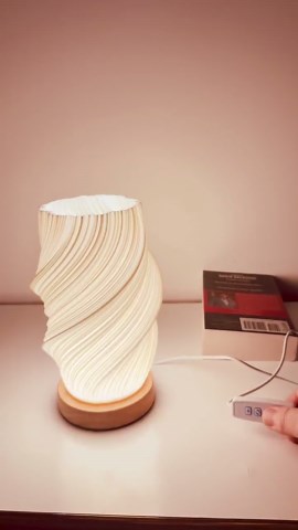 3D Printed Spiral Table Lamp, Solid Wood Base, USB Powered Bedside Light - Etsy