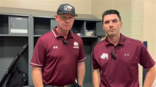 Josh Lynn talks with Lucas Kinsey after a 22-6 loss at No. 23 UT Permian Basin #BuffNation | #WESTisBEST | West Texas A&M Football