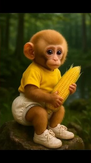 🐵😋 Monkey Laughing While Eating Corn! 😂🌽 #shorts
