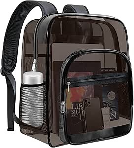 Clear Backpack, Clear Bookbag for School, Waterproof PVC Plastic Material, Reinforced Shoulder Straps Heavy Duty Transparent Backpack, See-Through Schoolbag for Sports,Stadiums,Work, Travel, College