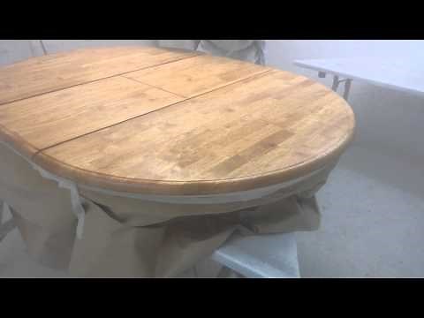 Spraying lacquer to a dining table