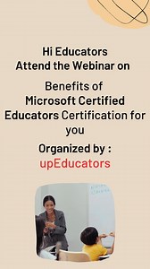 66 reactions | ✅ Attend a Free Webinar on “Benefits of Microsoft Certified Educator Certification for Educators” ‍ Session Outline: 1️⃣Overview of Microsoft Tools 2️⃣Overview of 21st Learning Design 3️⃣Overview on Certification "Attend the webinar and receive a Certificate of Participation!" Book your Seat now! | upEducators | Facebook