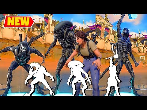 Fortnite Alien Xenomorph and Ellen Ripley Skins doing All Built-In Dances and Emotes (Xeno Menace)!