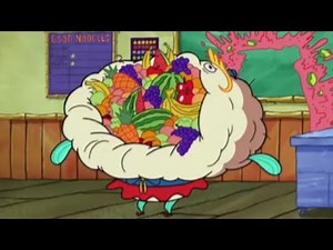 Throwing fruits into Mrs Puff's mouth scene