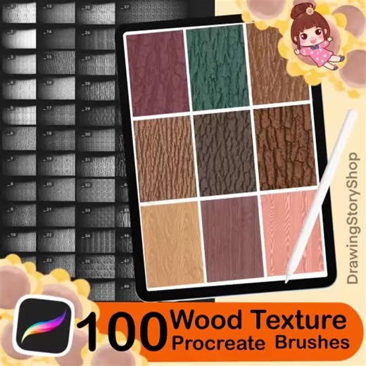 100 Procreate Wood Texture Brushes for Artists