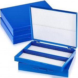 8 Pcs Microscope Slide Storage Box, Plastic Microscope Glass Slide Holder with Latch Lock for 25mm × 75mm Microslide (25place,3.94 x 3.15 x 1.26 Inches,Blue)