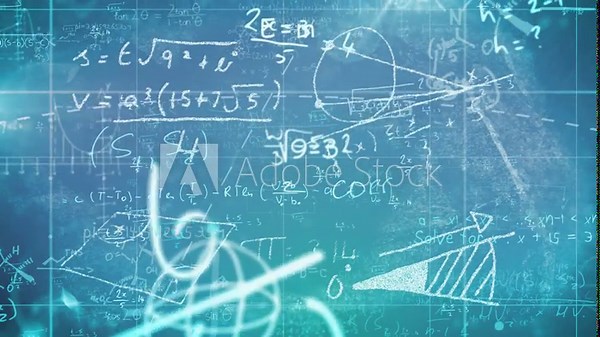 After grid appearing, digits gliding formulas fading shapes sketching to visualize math overlay